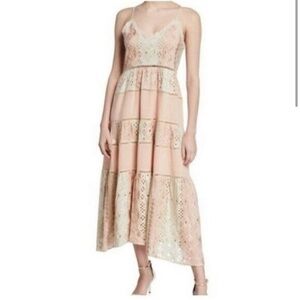 Love Sam Crossroads Crochet Midi Dress in Pink